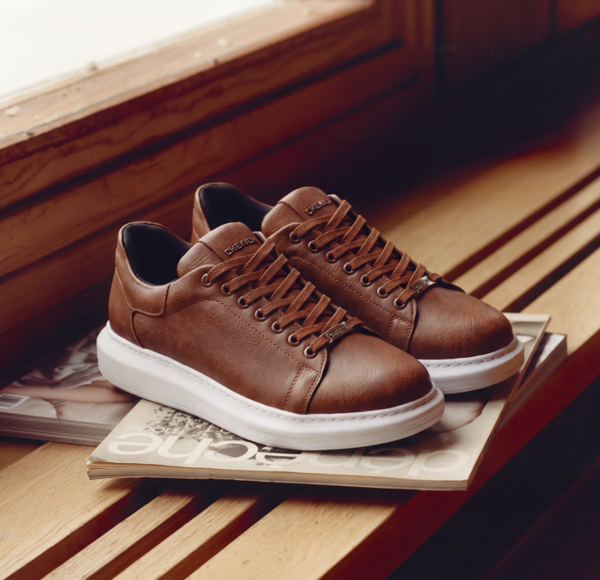 Chekich FANTASIA V2 Brown White – vegan leather low-top platform sneaker (6/7)