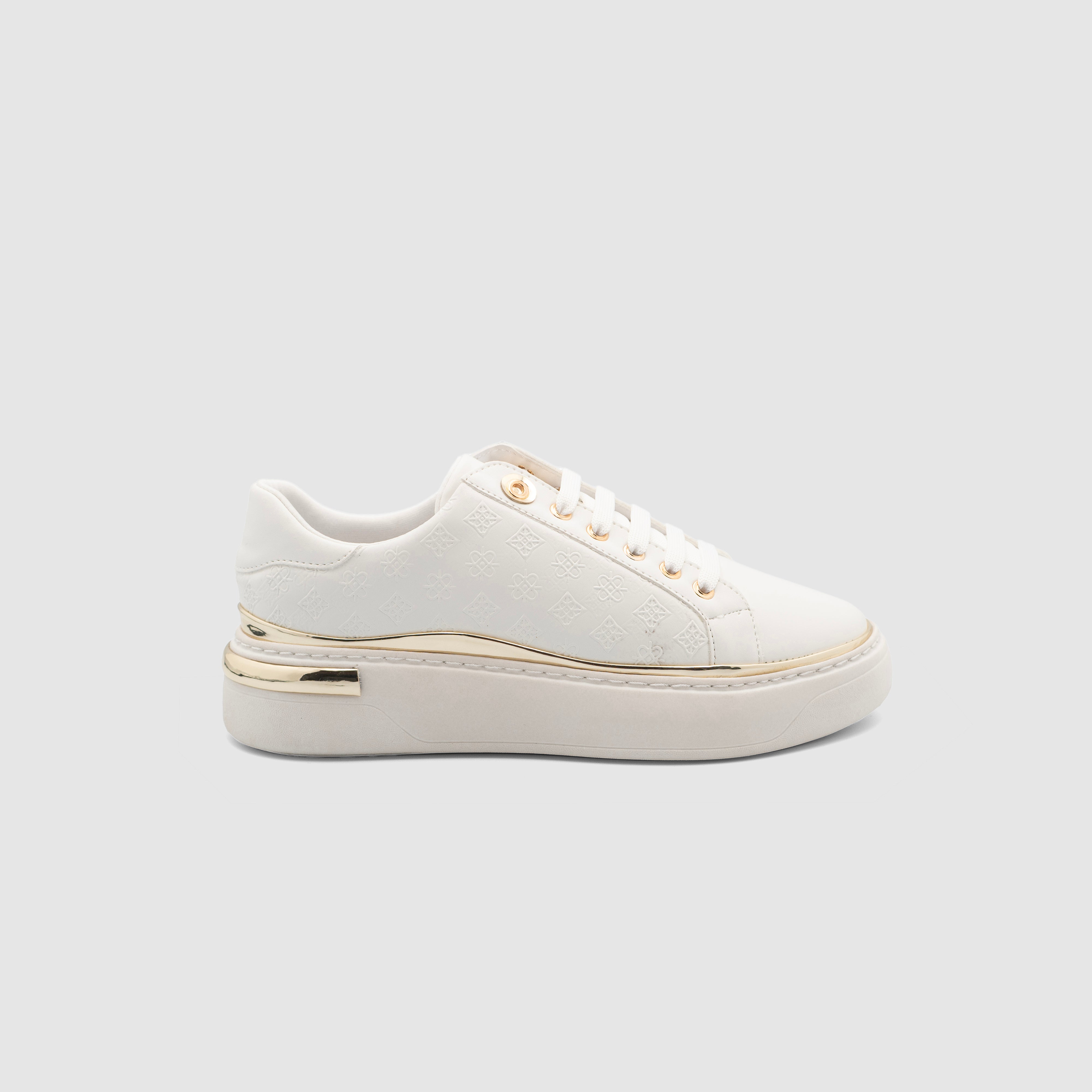 White Shopify Soon sneakers with clean design and white laces, shown from a side view on a plain background.