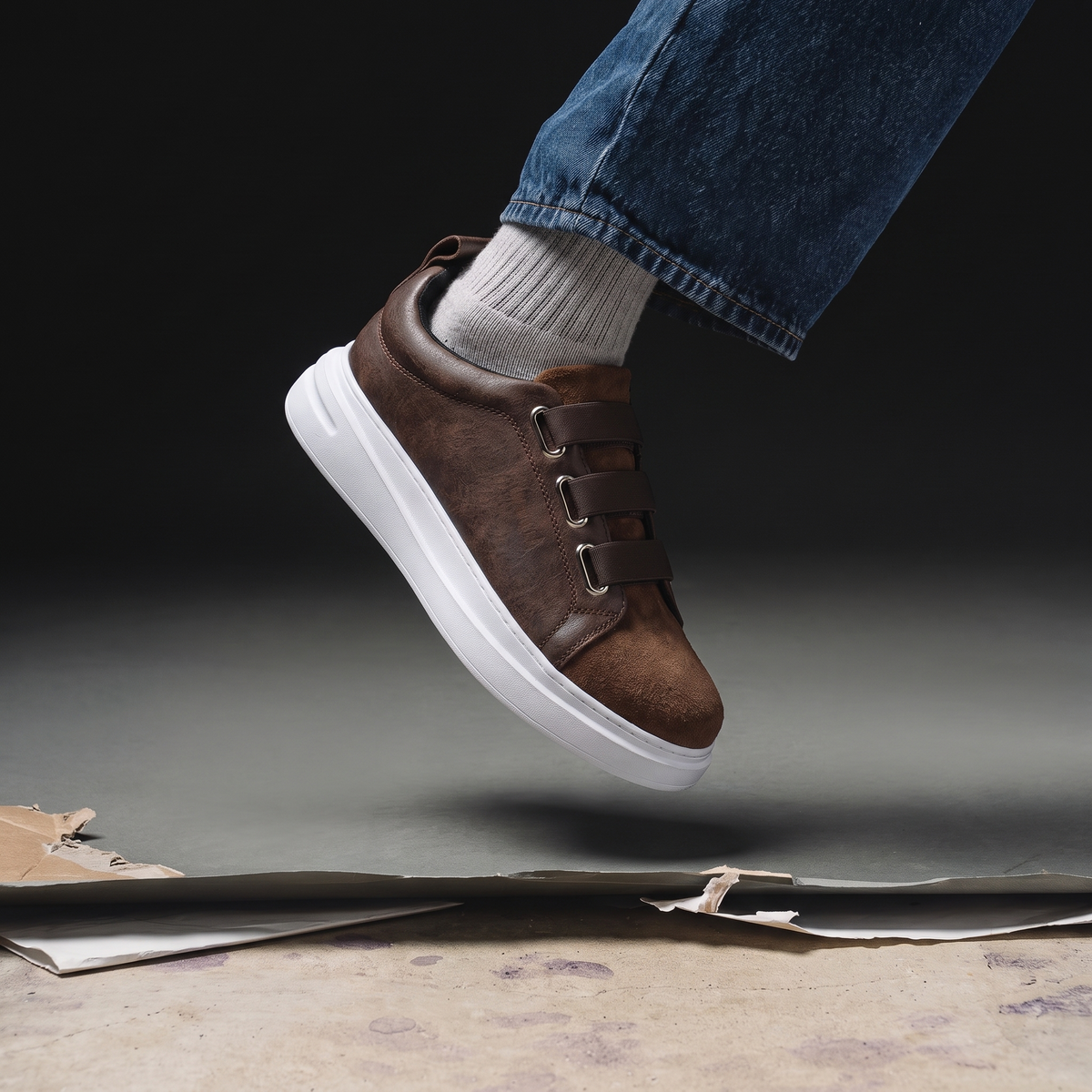 Chekich South Africa NONE V2 Brown sneaker with suede and mesh upper, white sole, and stylish design.