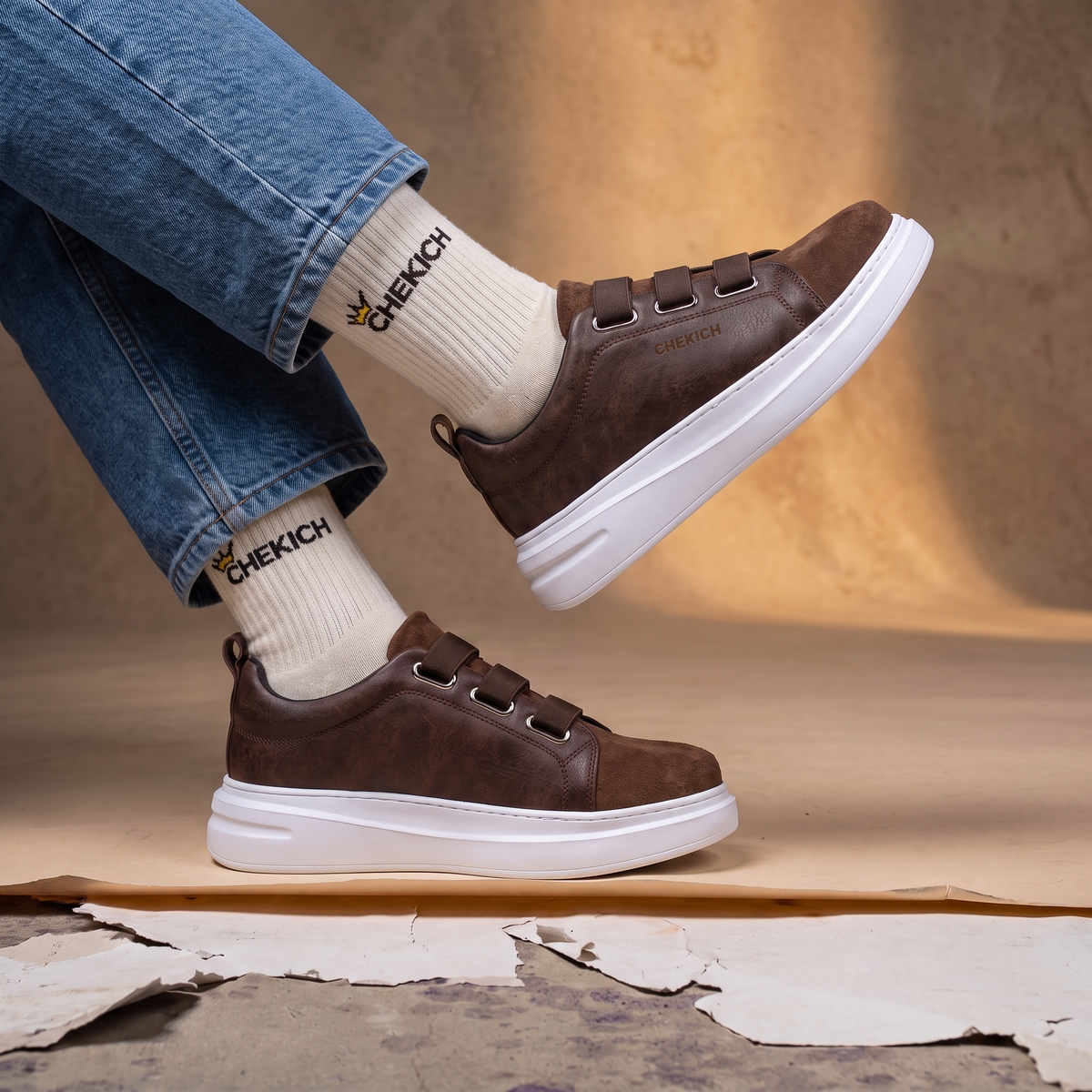 Brown NONE V2 sneakers by Chekich South Africa featuring a stylish design and comfortable fit.