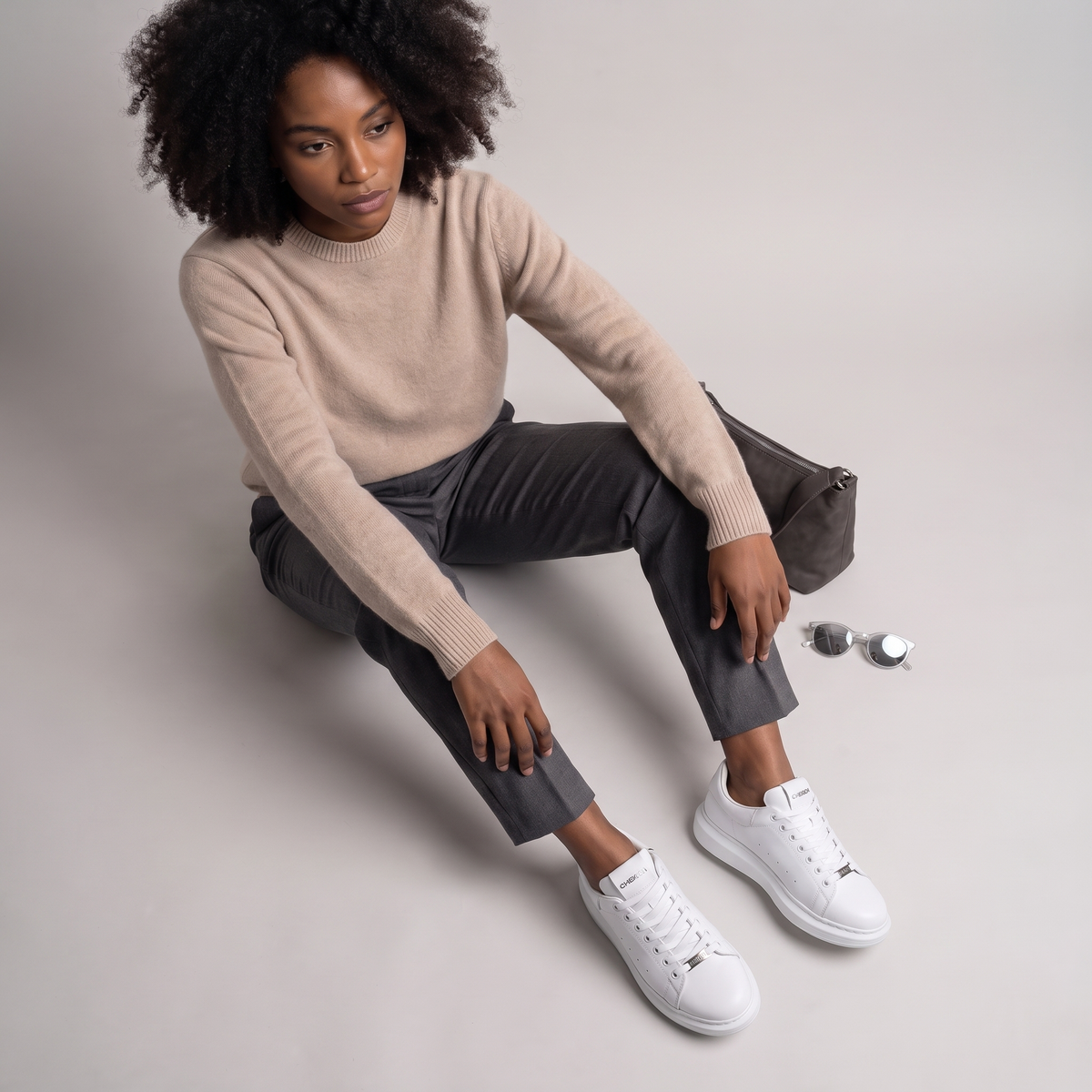 White FANTASIA PLAIN sneakers from Shopify with clean design and white laces, casual footwear for everyday wear.