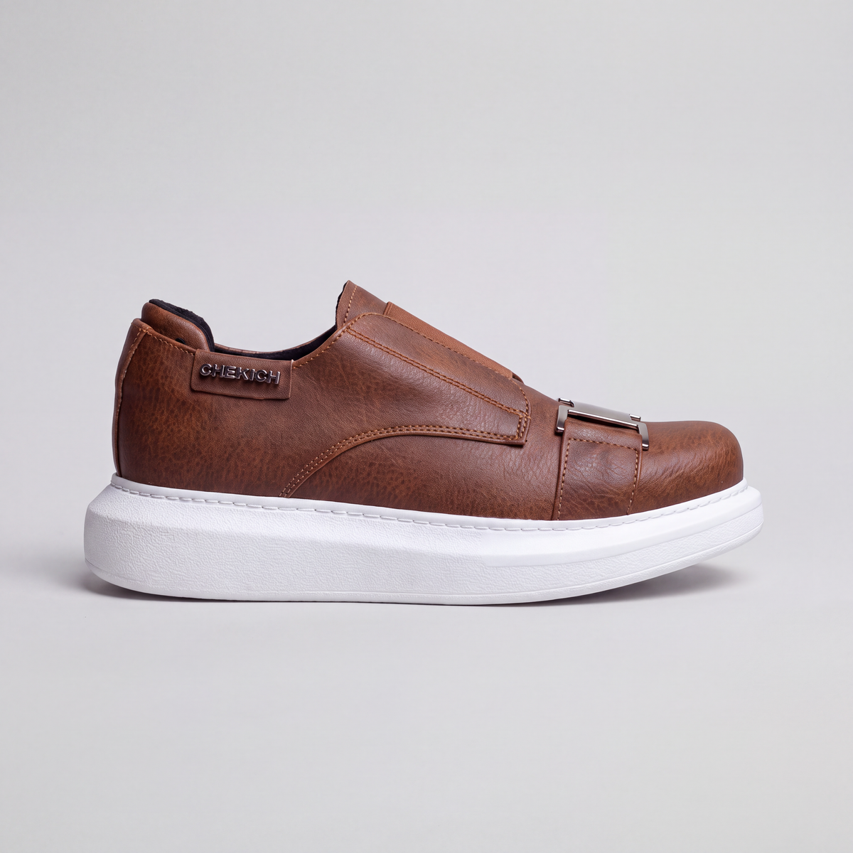 Chekich South Africa VIP V2 Brown White sneaker showing side view with brown and white color blocking and stylish design.