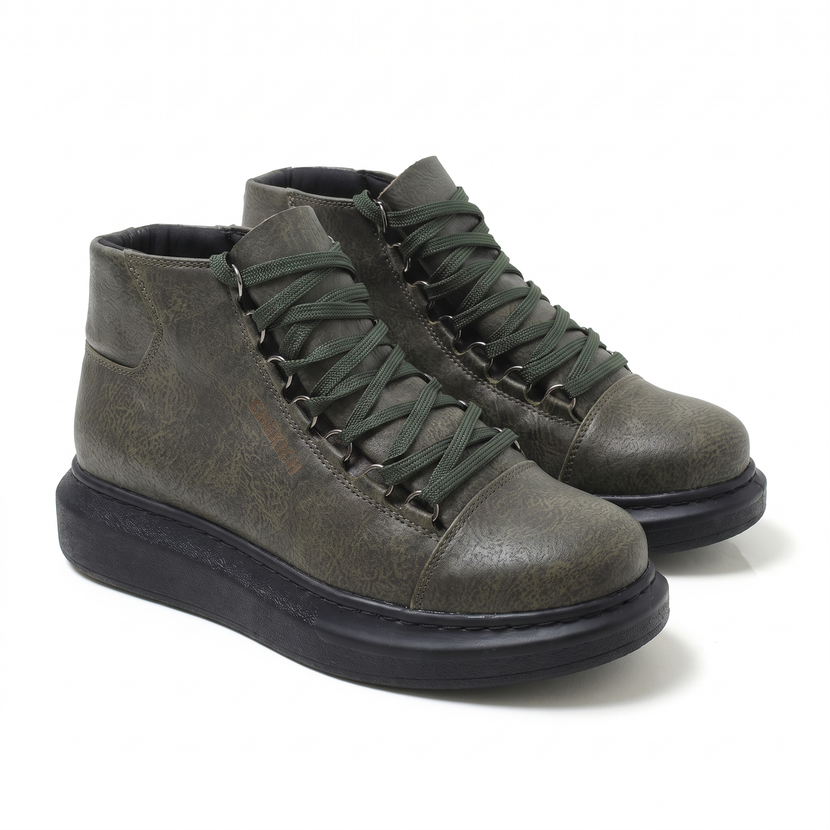 Chekich South Africa Roma Green and Black boots with stylish design and ankle-high silhouette, perfect for casual wear.
