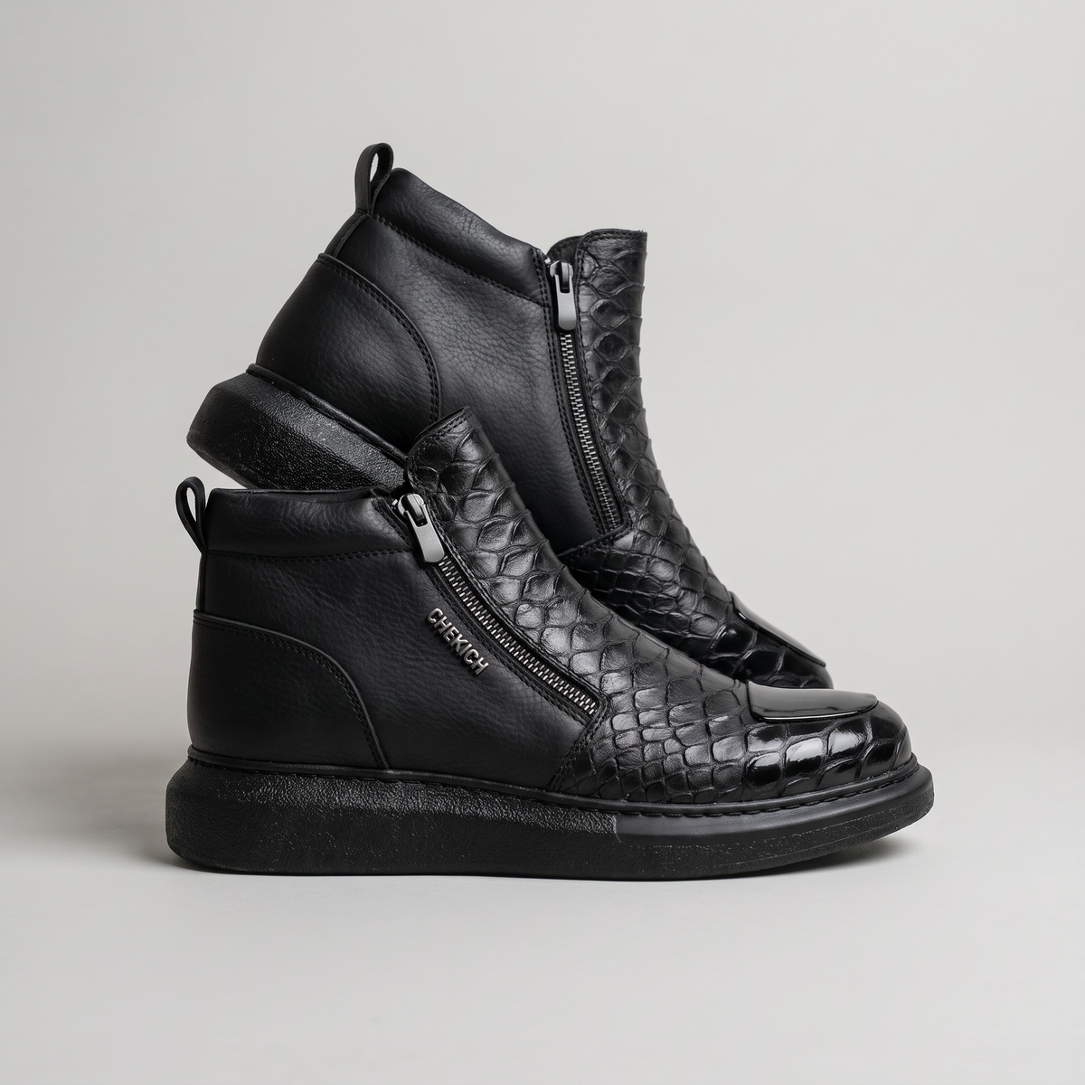 Chekich South Africa MOB All Black sneakers with sleek black design and comfortable fit, shown from a side view.