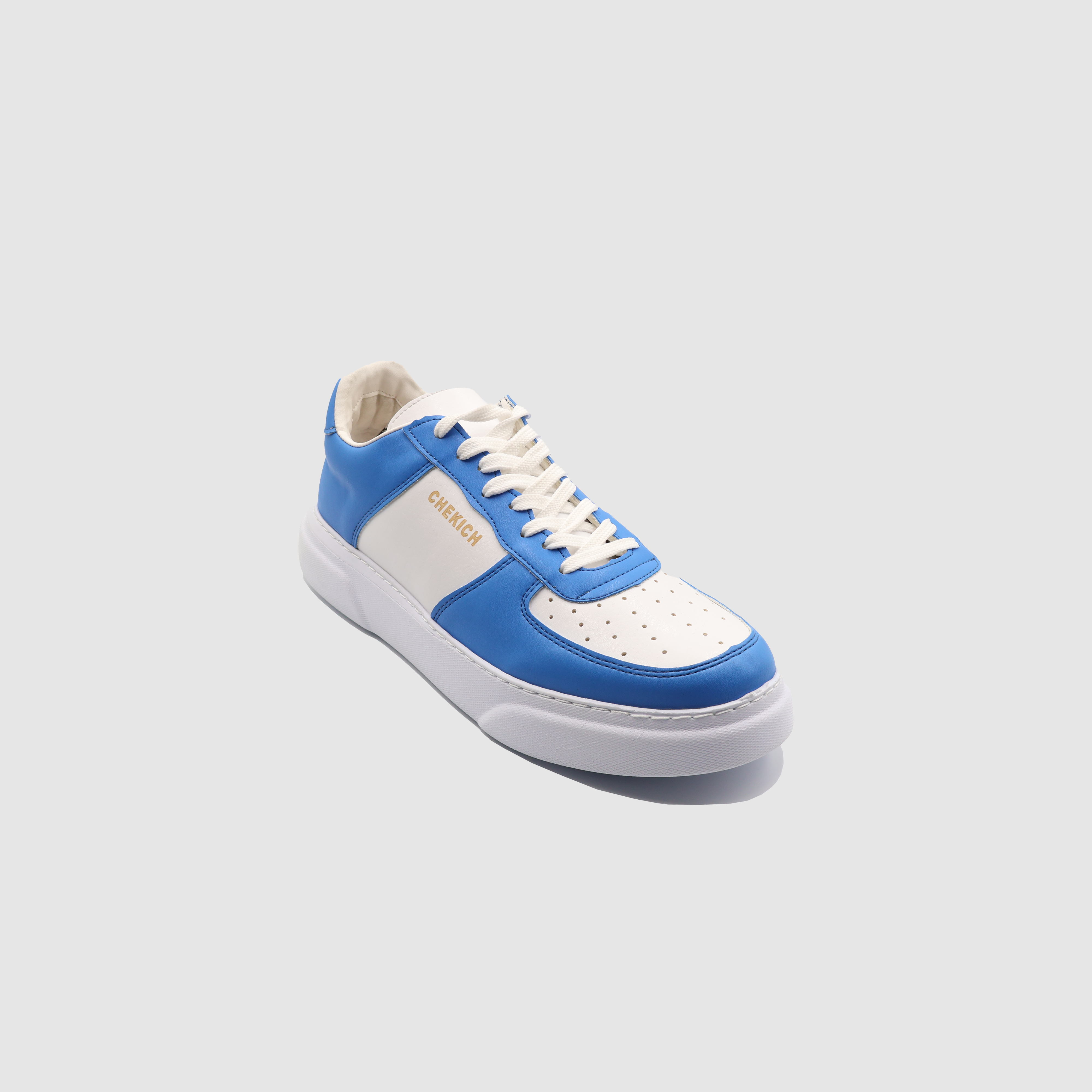 Blue Flatline sneakers from Shopify featuring sleek design and casual style, shown in this image.