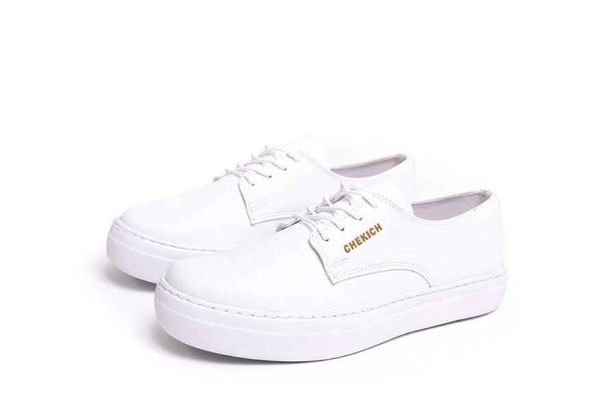 White Pitti sneakers by Shopify, showcasing a stylish casual footwear design with clean white leather and minimal details.