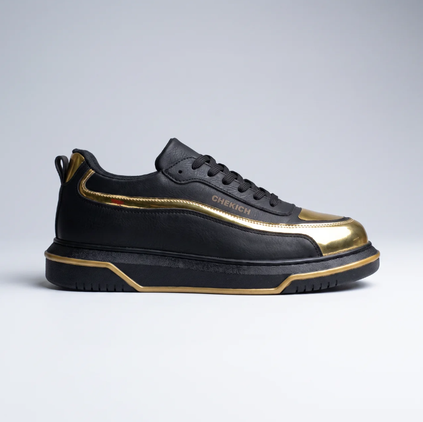 Black Shopify Signature Line Up sneakers featuring sleek design and comfortable fit, shown in a side view.