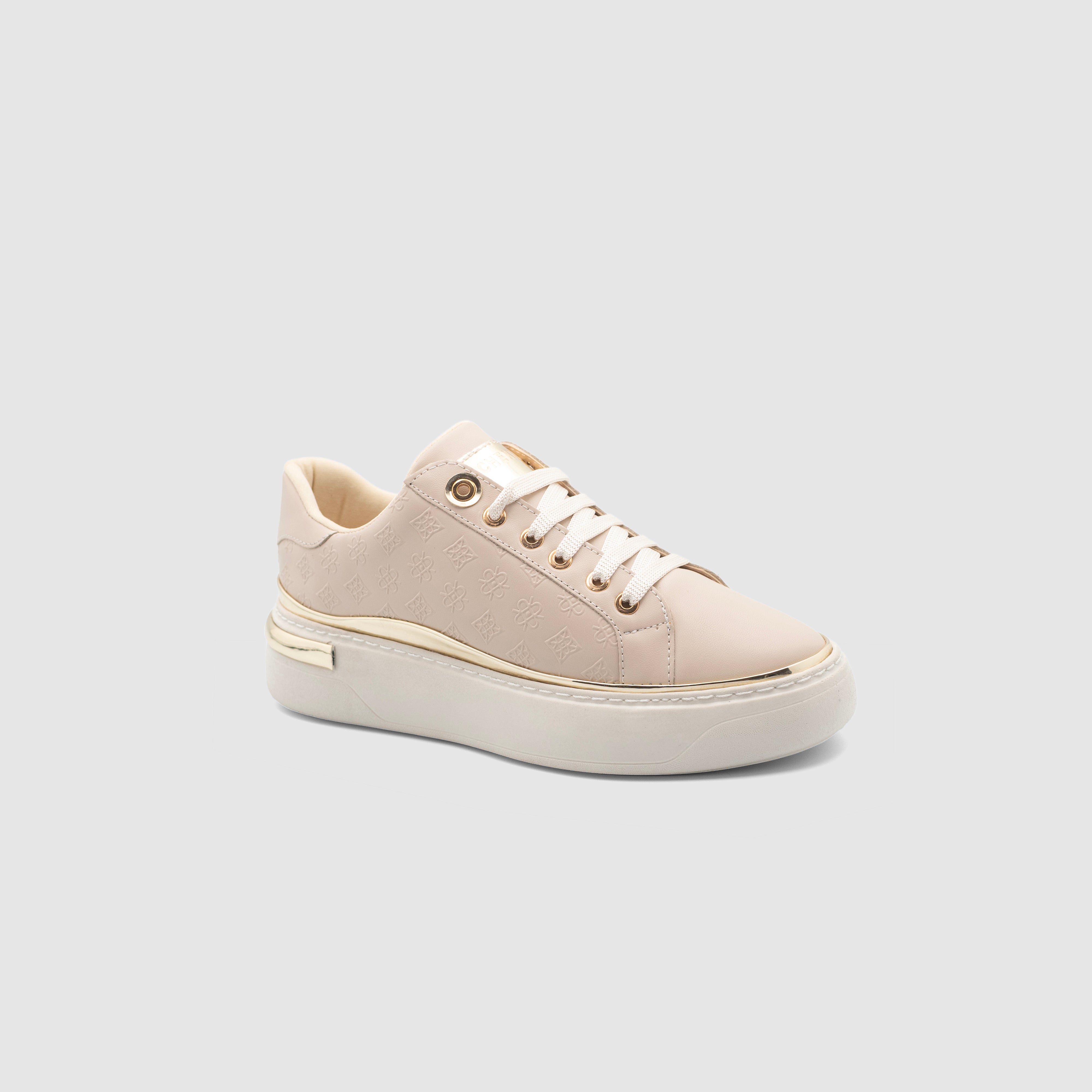 Shopify SOON beige sneakers with white soles, casual athletic shoes for comfortable everyday wear.