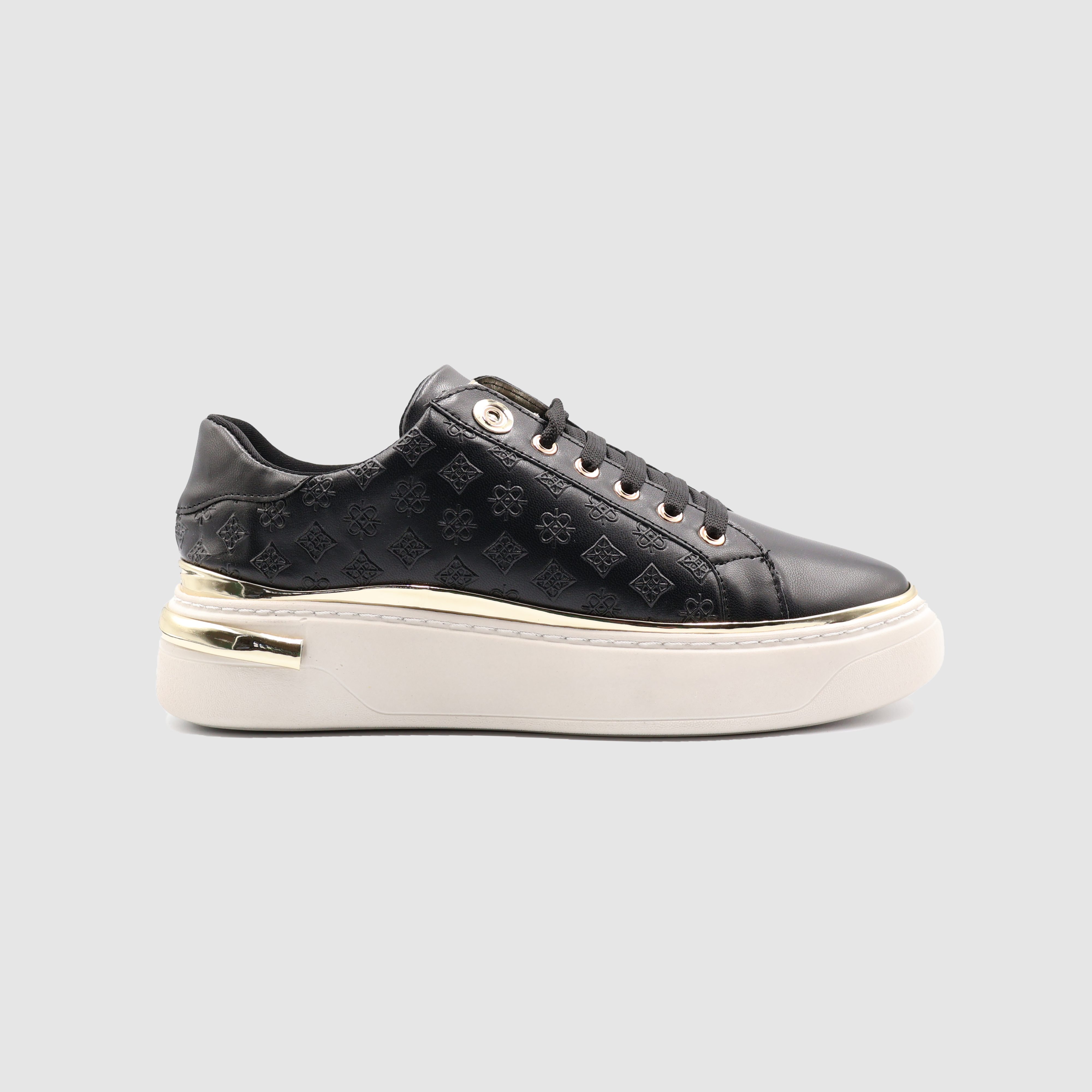 Black Shopify Soon Sneakers with sleek design, showing the stylish upper material and modern sole detail.