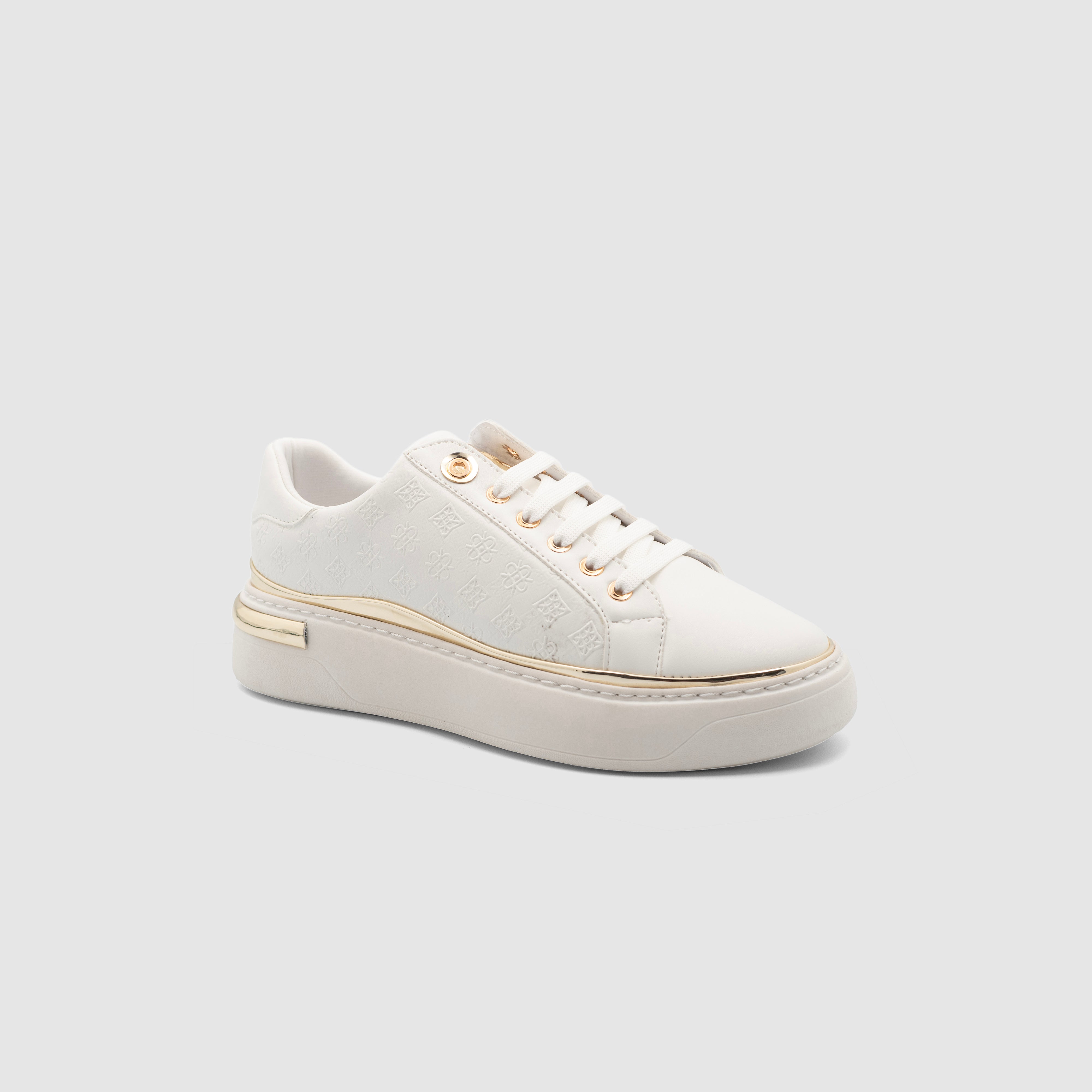 White Shopify Soon Sneakers with sleek design and minimalist style, featuring white laces and a comfortable rubber sole.