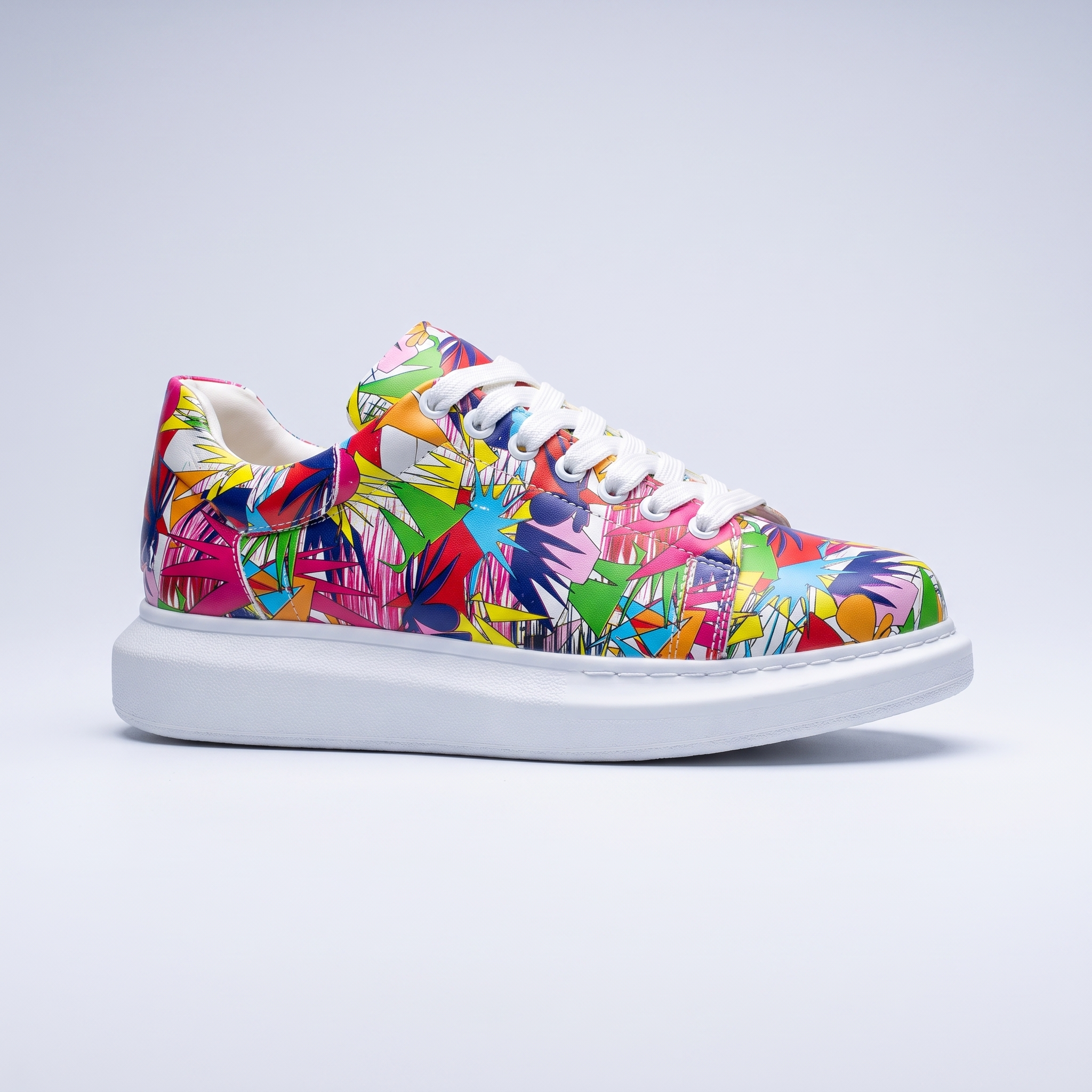 Shopify FANTASIA NG Picasso sneakers with vibrant, abstract art design, featuring a stylish and modern athletic footwear appearance.