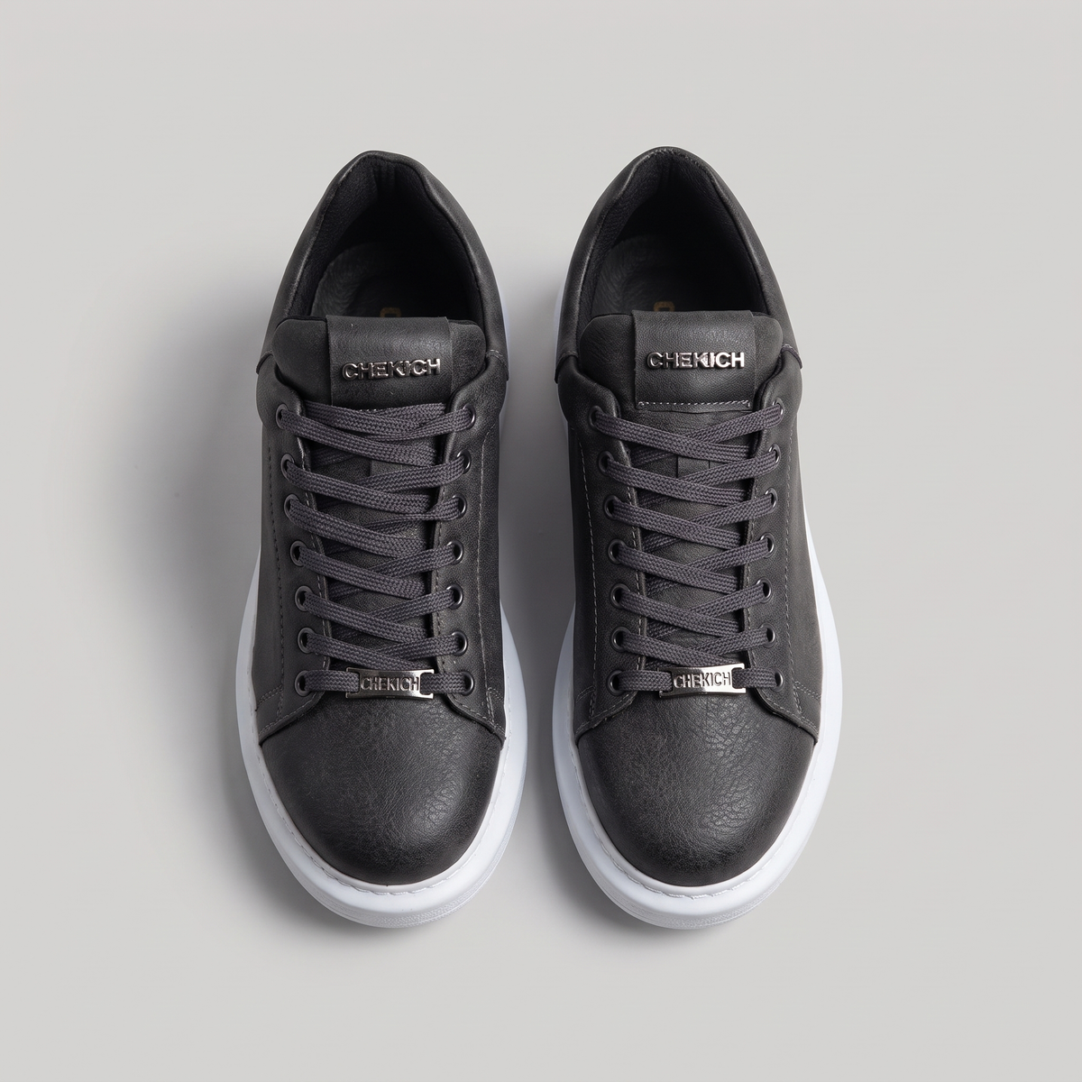 Chekich FANTASIA V2 Grey White – vegan leather low-top platform sneaker (4/7)