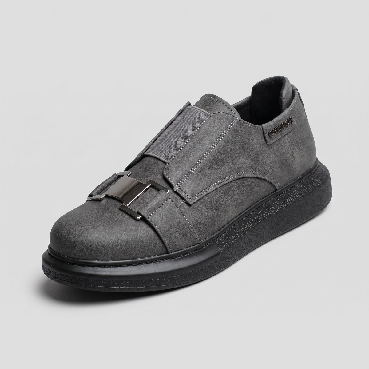 Chekich South Africa VIP V2 Grey Black sneaker showing side view with black and grey color blocking and textured sole