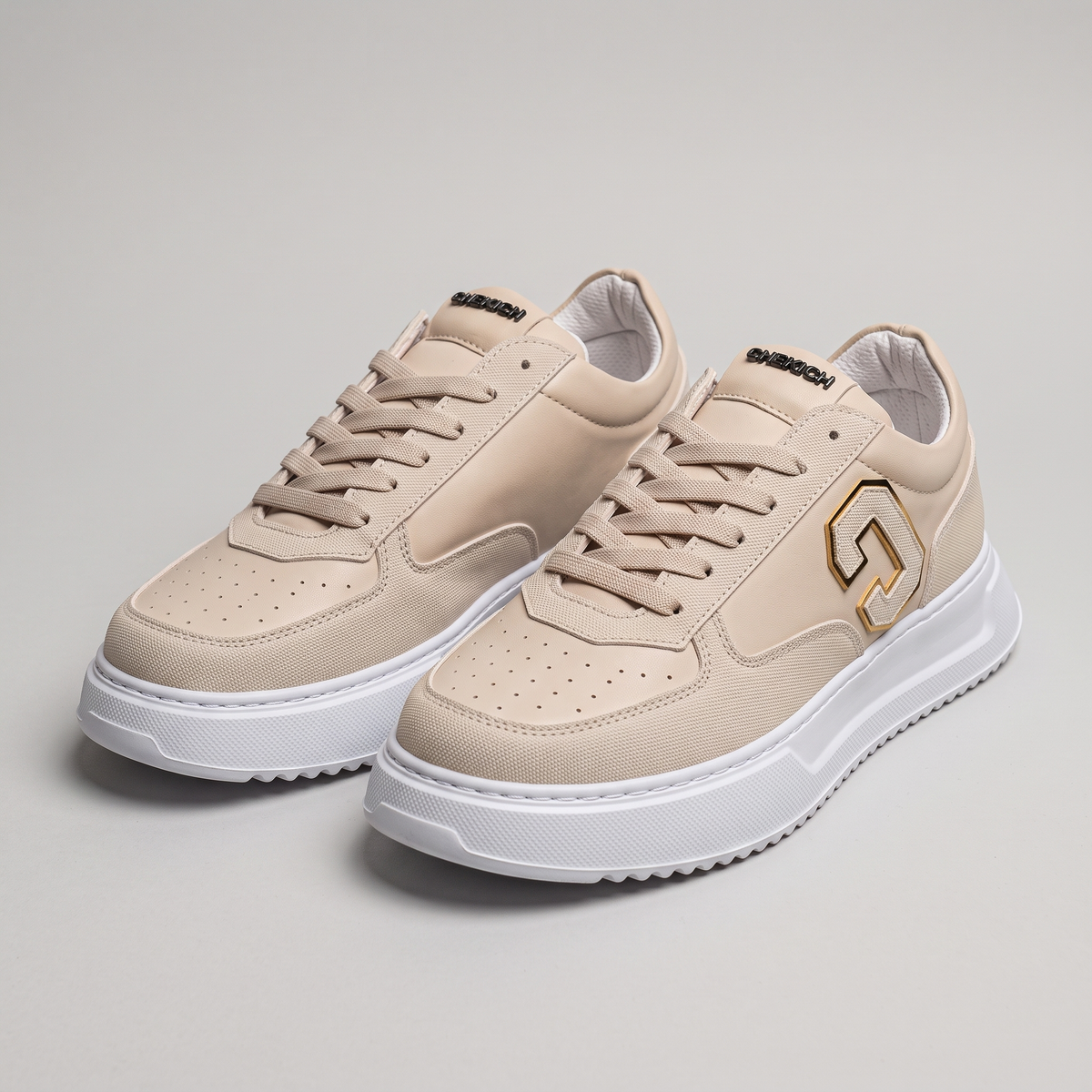 Chekich South Africa CREST Cream White sneakers with white laces and clean design, front view showing smooth leather material.