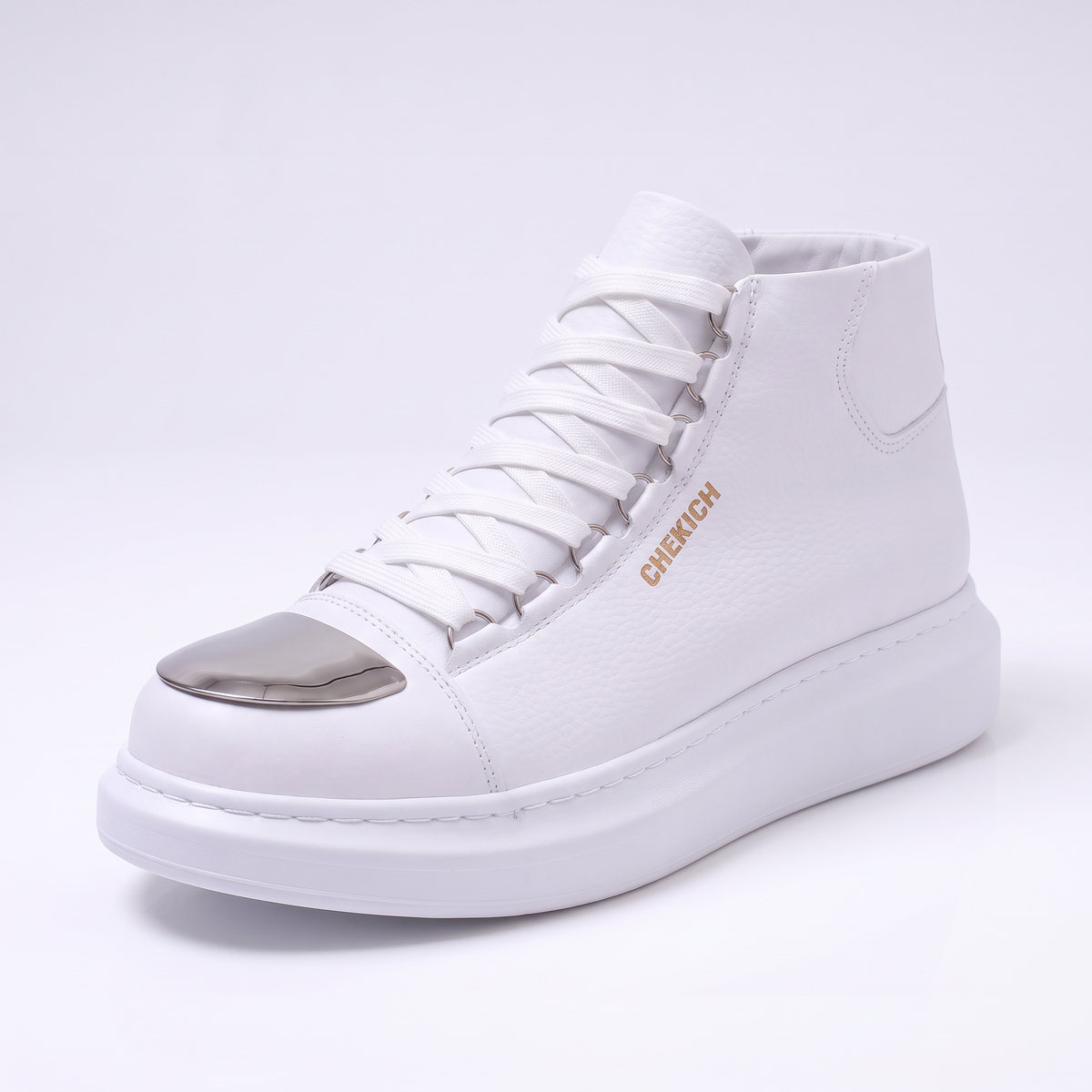 White Roma Mirror sneakers by Chekich South Africa featuring clean design and stylish white leather with subtle detailing.